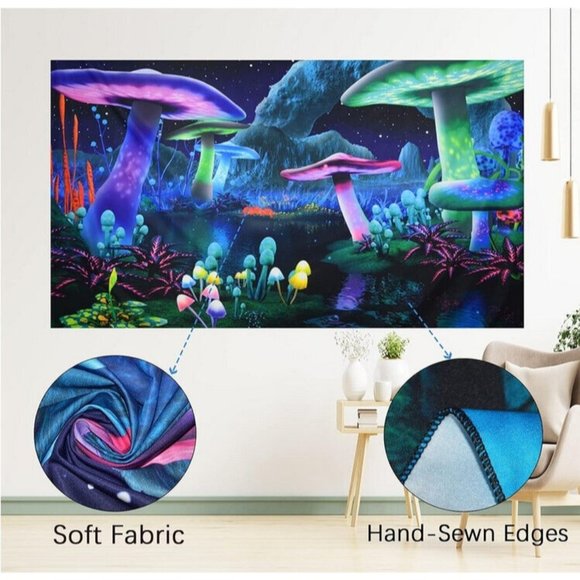 Psychedelic Mushroom Tapestry Night Sky Wall Tapestry for Room(H59.1×W78.7) - Picture 2 of 3